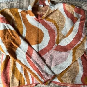 Tribal Orange and Cream Women's Cowl Neck Sweater